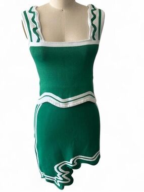 PH5 Green and White Asymmetrical Knit Skirt Set